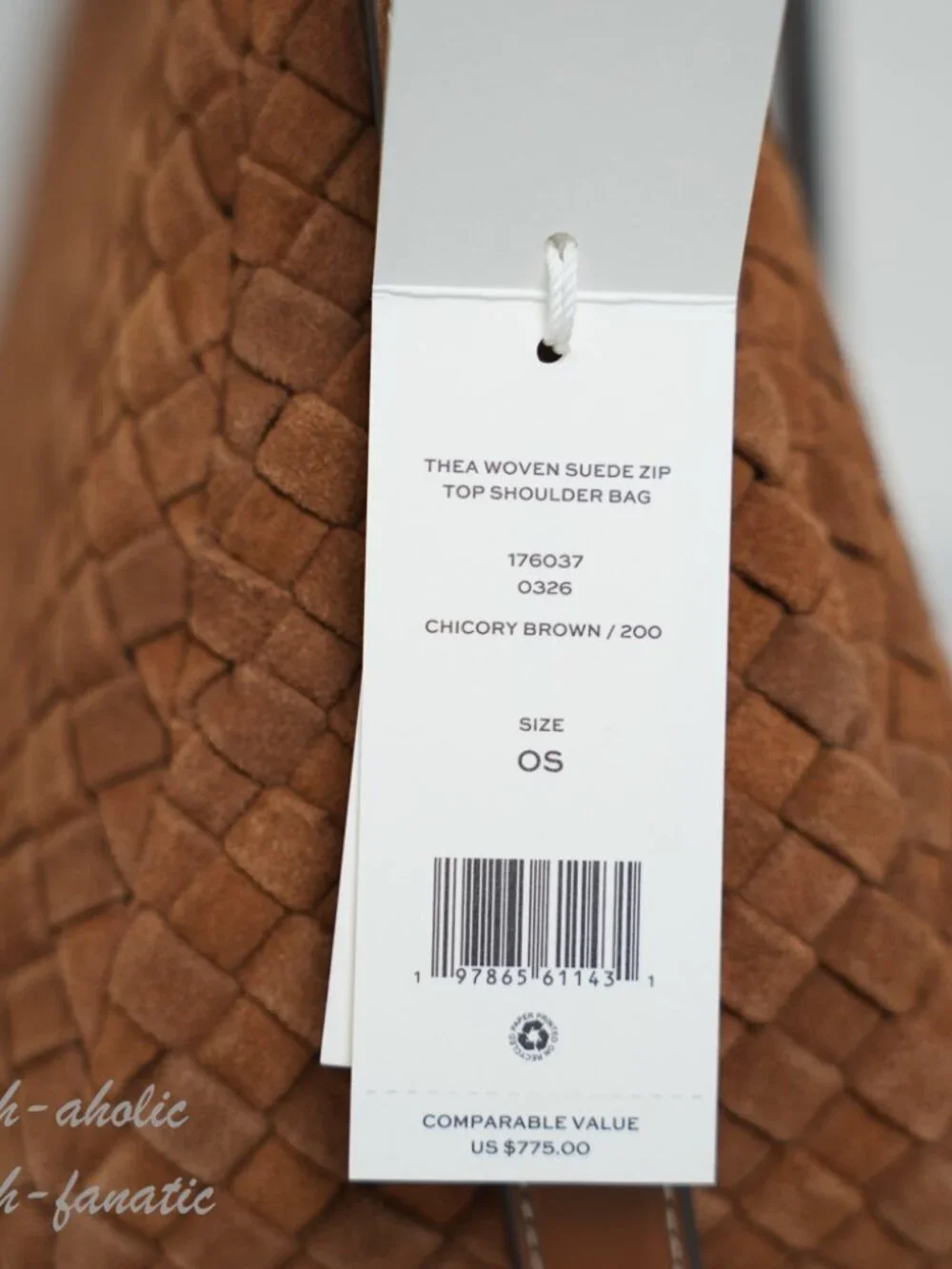 Tory Burch Thea Woven Suede Zip Top Shoulder Bag in Chicory Brown NWT